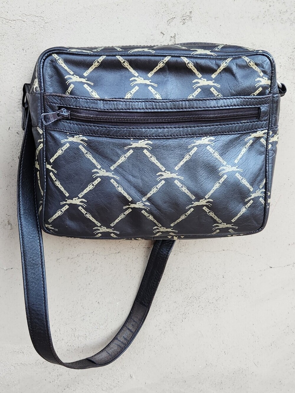 Longchamp Monogram Leather Crossbody Bag Dark Brown Horse Print - Picture 2 of 16